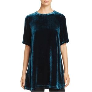 NWT Eileen Fisher Teal Green Bateau Neck Velvet Shift Dress Tunic